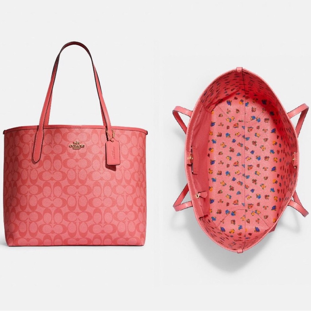 Coach City Tote In Blocked Signature Canvas 💗🌸